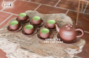 Bộ ấm chén men gốm dáng măng cụt