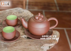 Bộ ấm chén men gốm dáng măng cụt
