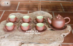 Bộ ấm chén men gốm dáng măng cụt