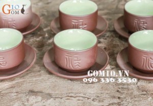 Bộ ấm chén men gốm dáng miệng rộng quoai đồng
