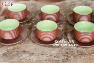 Bộ ấm chén men gốm dáng tích ganh nâu