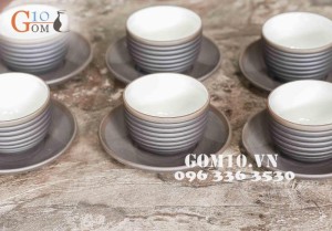 Bộ ấm chén men gốm dáng Tống ganh chỉ bạc