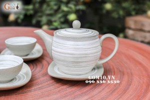 Bộ ấm chén men gốm Sước trắng