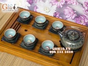 Bộ ấm chén men hỏa biến chén lòng cá