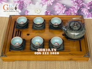 Bộ ấm chén men hỏa biến chén lòng cá