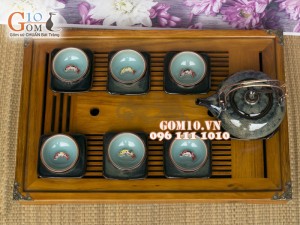 Bộ ấm chén men hỏa biến chén lòng cá