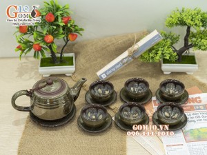 Bộ ấm chén men hỏa biến CỐT GỐM dáng vại, 480ml