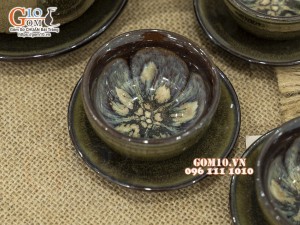 Bộ ấm chén men hỏa biến CỐT GỐM dáng vại, 480ml