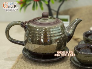 Bộ ấm chén men hỏa biến CỐT GỐM dáng vại, 480ml