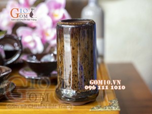 Bộ ấm chén men hỏa biến CỐT GỐM dáng chóp - chén lòng hoa, đầy đủ phụ kiện 300ml