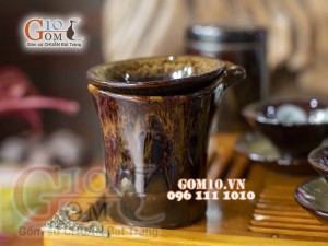 Bộ ấm chén men hỏa biến CỐT GỐM dáng chóp - chén lòng hoa, đầy đủ phụ kiện 300ml