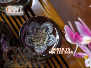 Bộ ấm chén men hỏa biến CỐT GỐM dáng chóp - chén lòng hoa, đầy đủ phụ kiện 300ml