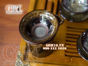 Bộ ấm chén men hỏa biến CỐT GỐM dáng chóp - chén lòng hoa, đầy đủ phụ kiện 300ml