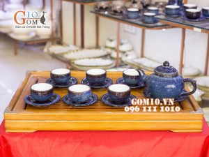 Bộ ấm chén men hỏa biến, dáng chóp 350ml