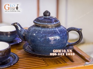 Bộ ấm chén men hỏa biến, dáng chóp 350ml