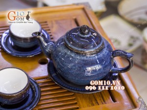 Bộ ấm chén men hỏa biến, dáng chóp 350ml