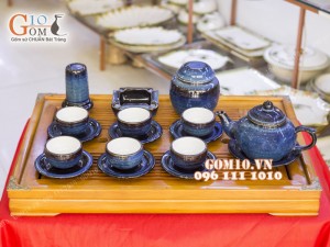 Bộ ấm chén men hỏa biến, dáng chóp 350ml, đầy đủ phụ kiện