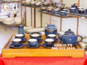 Bộ ấm chén men hỏa biến, dáng chóp 350ml, đầy đủ phụ kiện