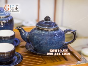 Bộ ấm chén men hỏa biến, dáng chóp 350ml, đầy đủ phụ kiện