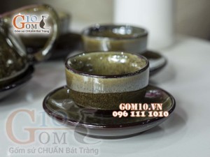 Bộ ấm chén men hỏa biến CỐT GỐM dáng dẹt, 200ml