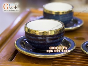 Bộ ấm chén men hỏa biến, dáng gốc cây 350ml bọc đồng, đầy đủ phụ kiện