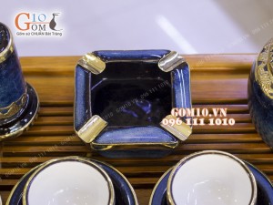 Bộ ấm chén men hỏa biến, dáng gốc cây 350ml bọc đồng, đầy đủ phụ kiện