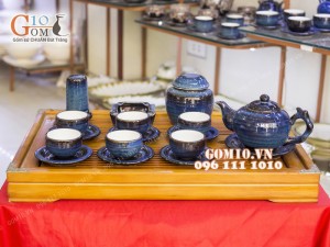 Bộ ấm chén men hỏa biến, dáng gốc cây 350ml, đầy đủ phụ kiện