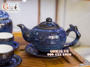 Bộ ấm chén men hỏa biến, dáng gốc cây 350ml, đầy đủ phụ kiện