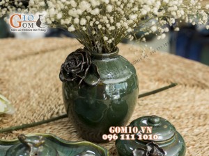 Bộ ấm chén men hỏa biến dáng vuông, khay lá sen và phụ kiện