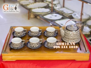 Bộ ấm chén men hỏa biến dáng vuốt 300ml