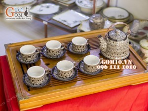 Bộ ấm chén men hỏa biến dáng vuốt 300ml