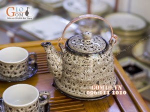 Bộ ấm chén men hỏa biến dáng vuốt 300ml