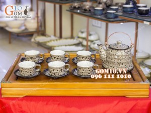 Bộ ấm chén men hỏa biến dáng vuốt 300ml