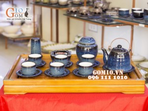 Bộ ấm chén men hỏa biến dáng vuốt 350ml, đầy đủ phụ kiện