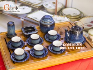 Bộ ấm chén men hỏa biến dáng vuốt 350ml, đầy đủ phụ kiện