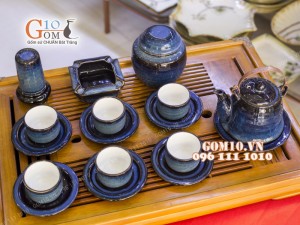 Bộ ấm chén men hỏa biến dáng vuốt 350ml, đầy đủ phụ kiện