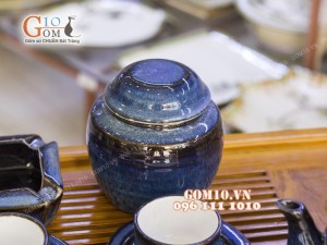 Bộ ấm chén men hỏa biến dáng vuốt 350ml, đầy đủ phụ kiện