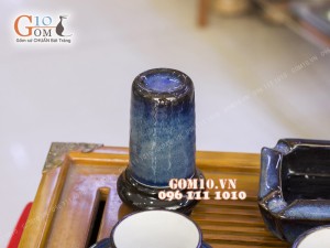 Bộ ấm chén men hỏa biến dáng vuốt 350ml, đầy đủ phụ kiện