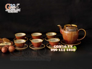 Bộ ấm chén men hỏa biến hồng Ngọc Lựu
