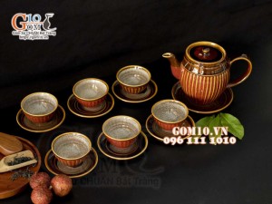 Bộ ấm chén men hỏa biến hồng Ngọc Lựu
