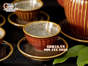 Bộ ấm chén men hỏa biến hồng Ngọc Lựu