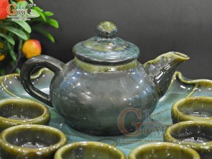 Bộ ấm chén men hỏa biến khay lá sen, dung tích 300ml