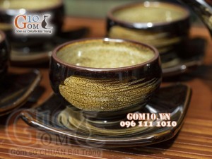 Bộ ấm chén men hỏa biến màu mật ong 400ml
