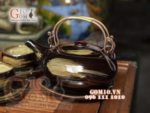 Bộ ấm chén men hỏa biến màu mật ong 400ml