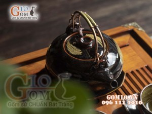 Bộ ấm chén men hỏa biến màu mật ong 400ml
