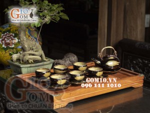 Bộ ấm chén men hỏa biến màu mật ong 400ml