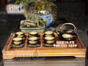 Bộ ấm chén men hỏa biến màu mật ong 400ml