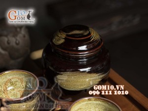 Bộ ấm chén men hỏa biến màu mật ong, đầy đủ phụ kiện