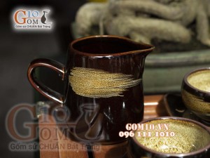 Bộ ấm chén men hỏa biến màu mật ong, đầy đủ phụ kiện