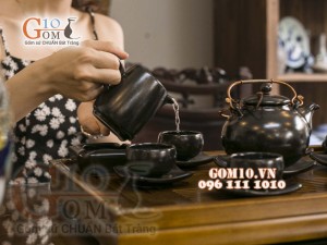 Bộ ấm chén men hỏa biến rêu đen - đầy đủ phụ kiện 400ml